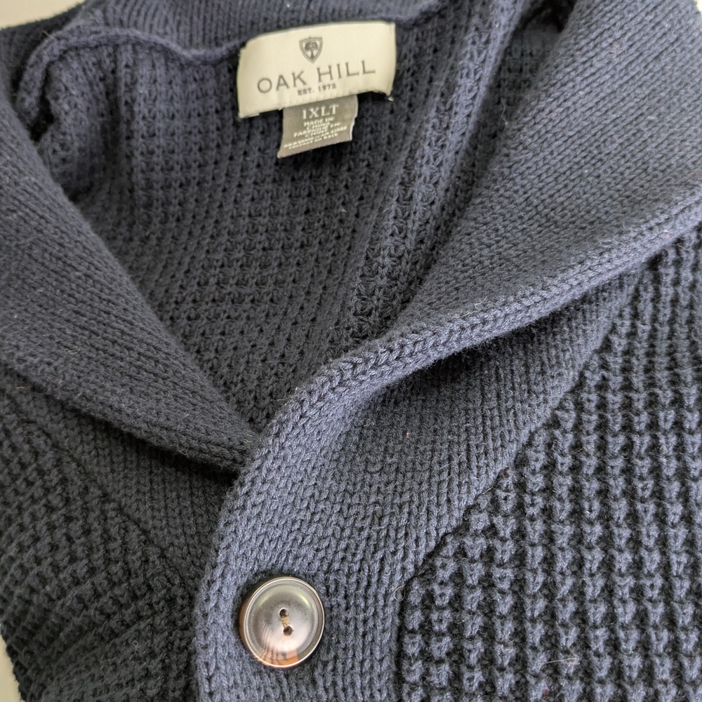 OAK HILL 1XLT Men's Knit Navy Cardigan Shawl Collar OVERSIZED Grandpacore Prep